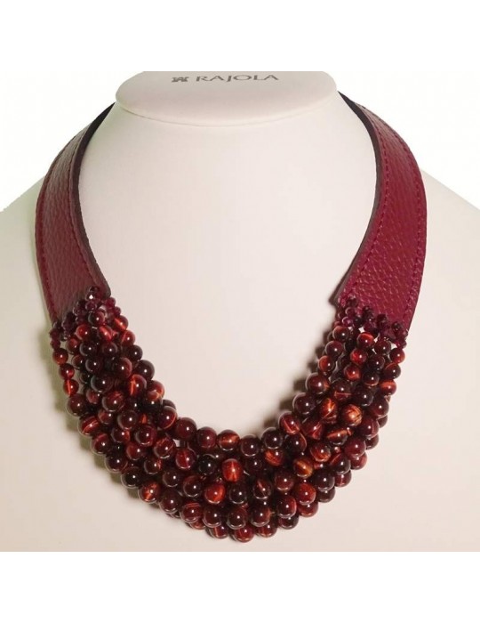 Rajola Necklace - Must - Multistrand - Red Leather-Tiger's Eye-544875