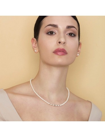 Lelune Necklace - Young with 4.5-5 mm Cultured Pearls and 18K White Gold Spheres - 0 2