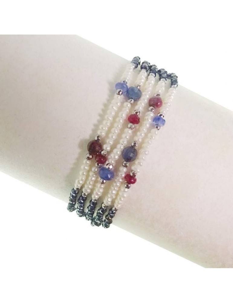 Rajola Bracelet - Magic - Multistrand - Blue Spinel - Pearls -54570318