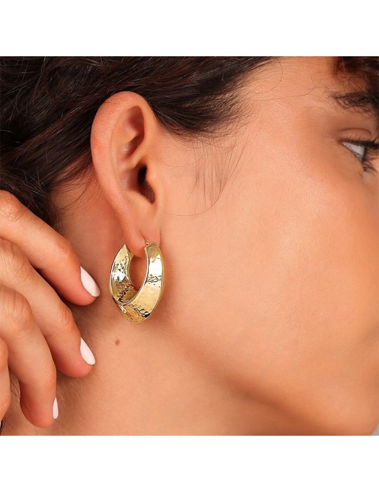 Etruscan earrings - Itaca - Gold-Oval-Shield-Hammered-WSET00839.YG