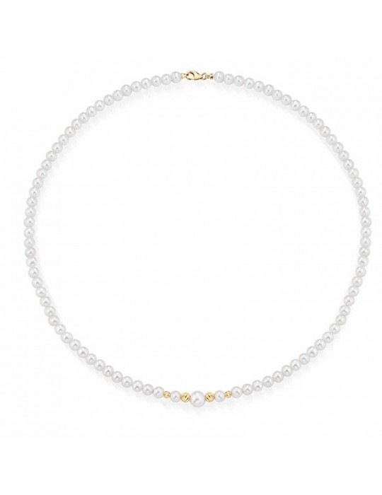 Lelune Necklace - Young with 4.5-5mm Freshwater Pearls and 18K Yellow Gold Spheres - 0