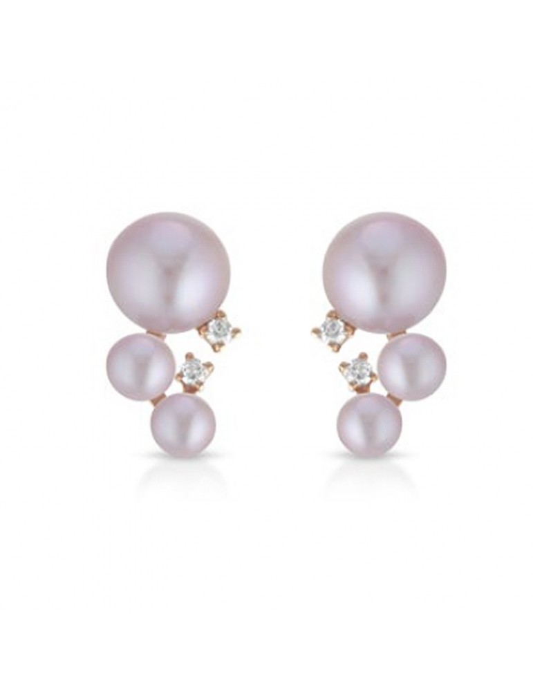 Coscia Earrings - in 18K Rose Gold with 3.5-7mm Pink Freshwater Pearls and Natural Diamonds - 0