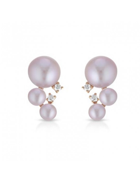Coscia Earrings - in 18K Rose Gold with 3.5-7mm Pink Freshwater Pearls and Natural Diamonds - 0