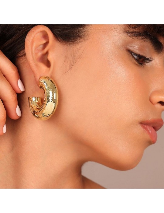 Etruscan Earrings - Itaca - Gold - Hammered Semicircle-WSET00846.YG