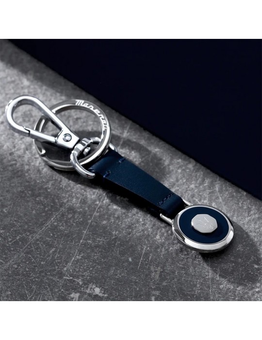 Maserati key ring - Keyrings -Leather-Blue Pendant-Steel -KMU5240102