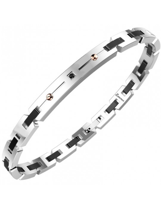 Zancan Bracelet - Hi-Teck - 316L Steel - Black Zircon - EHB311