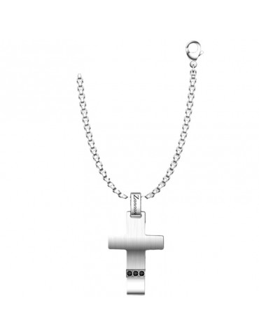 Zancan Necklace - Hi -Teck - 316L Steel - Cross - Black Spinels-EHC177