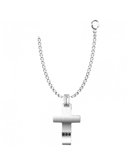 Collana Zancan - Hi -Teck - Acciaio 316L - Croce -Spinelli Neri-EHC177