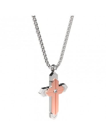Zancan Necklace - Hi-Teck - Rose Gold Cross - White Zircon - EHC214