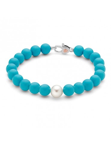 Miluna Bracelet - Earth and Sea with Turquoise Cluster and Pearl 8.5-9 mm - 0