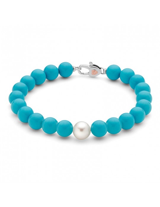 Miluna Bracelet - Earth and Sea with Turquoise Cluster and Pearl 8.5-9 mm - 0