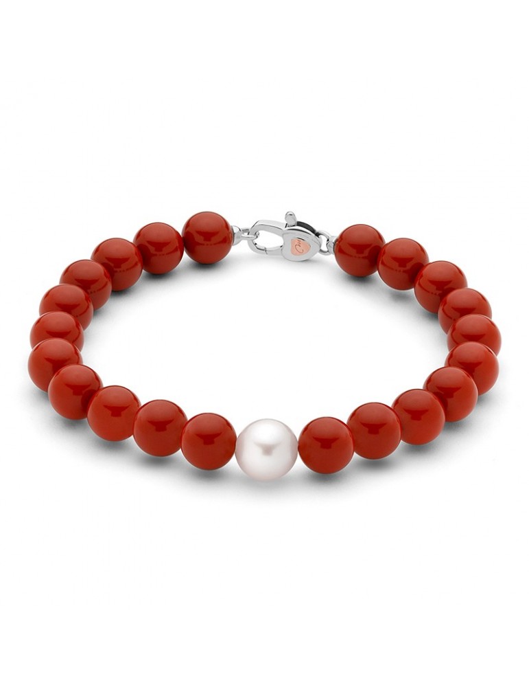 Bracciale Miluna - Terra e Mare con Agglomerato Corallo Rosso e Perla 8,5-9 mm - PBR1799V