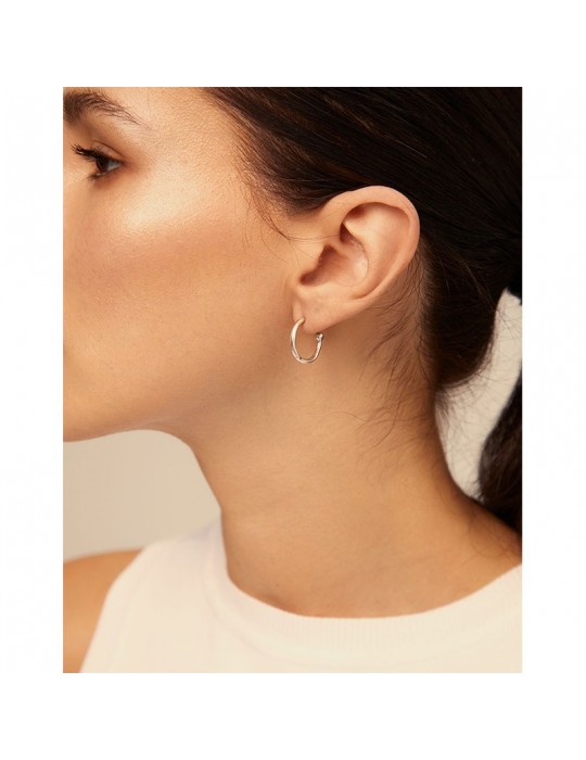 Uno de 50 Earrings - Silver - Irregular Hoop - PEN0700MTL0000U