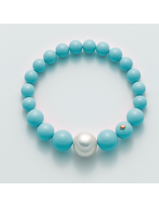 Miluna Bracelet - Earth and Sea with Turquoise Cluster and Pearl 11-15 mm - 0