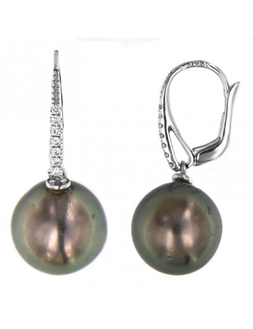Picca South Sea Tahiti Pearls Earrings - in White Gold with Diamonds - 0 2