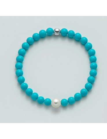 Bracciale Miluna - Terra e Mare con Agglomerato Turchese e Perla 7,5-8 mm - 0