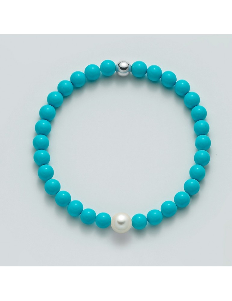 Miluna Bracelet - Earth and Sea with Turquoise Agglomerate and Pearl 7.5-8 mm - 0