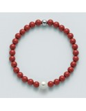 Miluna Bracelet - Earth and Sea with Red Coral Agglomerate and Pearl 7.5-8 mm - 0