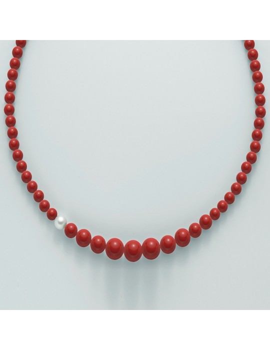 Collana Miluna - Terra e Mare con Agglomerato Corallo Rosso e Perla 9,5-10 mm - 0