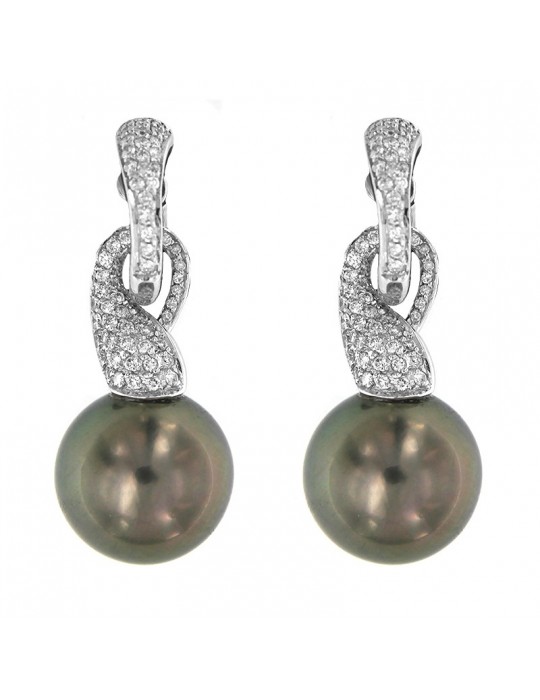 Coscia South Sea Tahiti Pearls Earrings - in White Gold with Diamonds - 0
