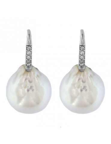 Orecchini Coscia - Oro Bianco - Perle Australia-Diamanti 0,10 Ct-P895