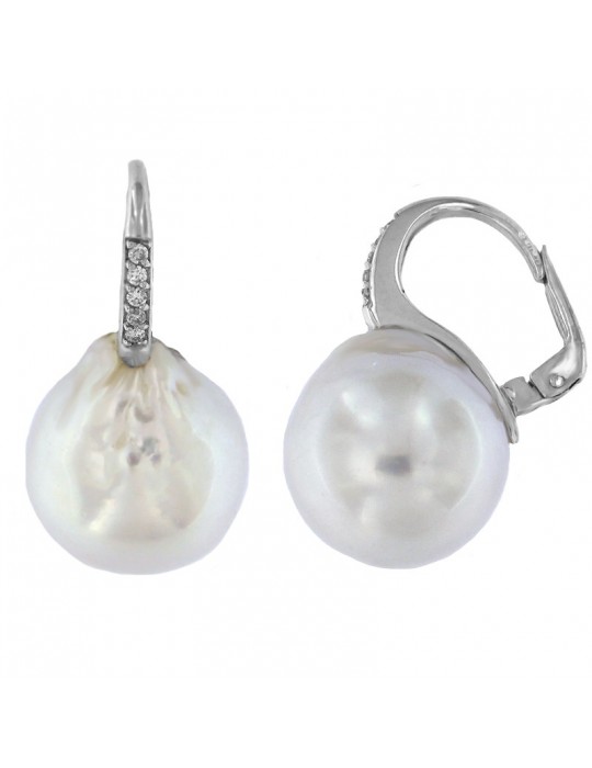 Coscia Earrings with Baroque Australia Pearls and Diamonds for Women - 0