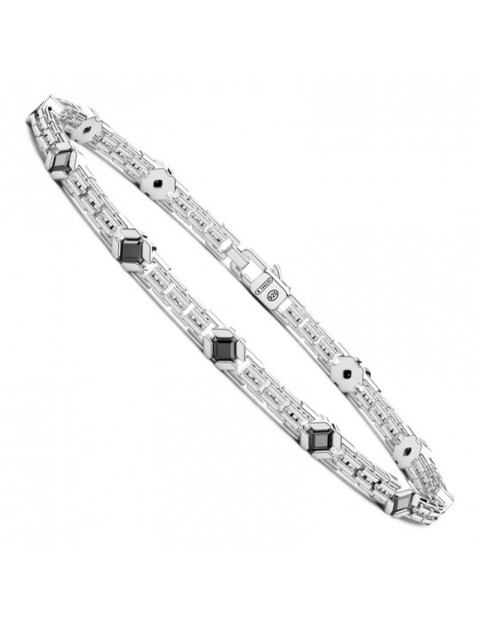 Zancan Bracelet - 925% Silver-Venetian Mesh-Black Stones-ESB314NE