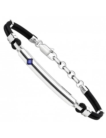Zancan Bracelet - Black Cord - Central Plate - Blue Spinel - ESB317BL 2
