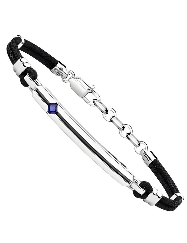 Bracciale Zancan - Cordino Nero- Targa Centrale -Spinello Blu-ESB317BL