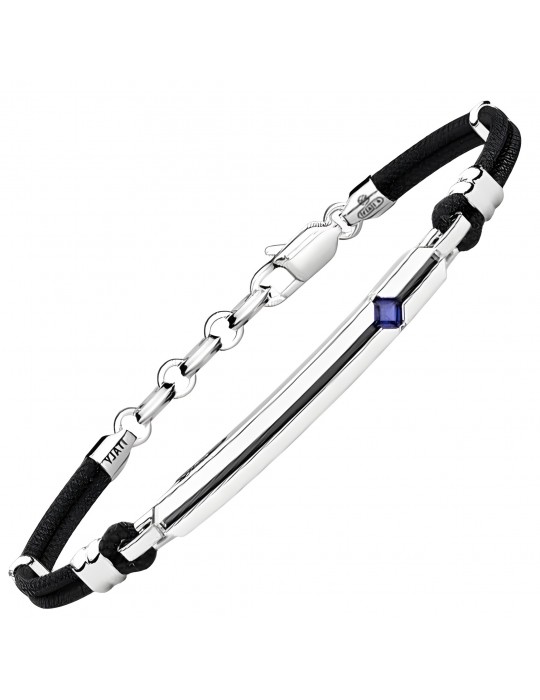 Zancan Bracelet - Black Cord - Central Plate - Blue Spinel - ESB317BL