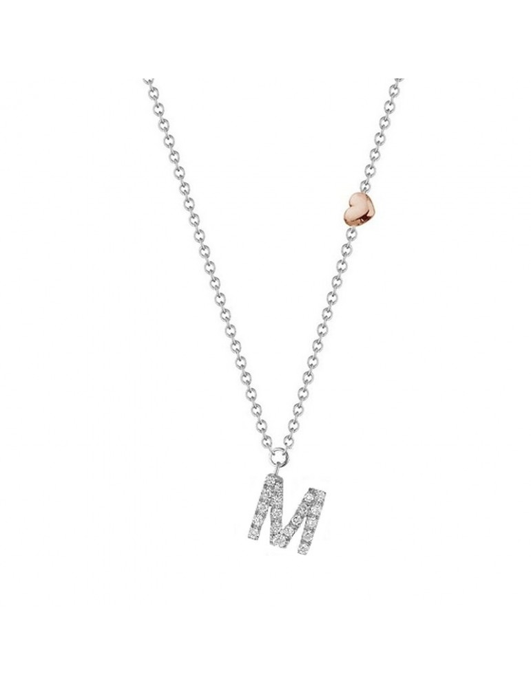 Collana Buonocore - You Are in Oro Bianco 18 carati con Lettera M e Diamanti Naturali 0,10 ct - 012C-M-DW
