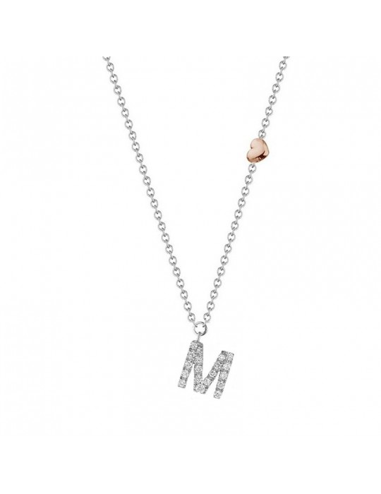 Buonocore Necklace - You Are in 18K White Gold with Letter M and Natural Diamonds 0.10 ct - 0