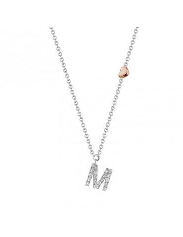 Buonocore Necklace - You Are in 18K White Gold with Letter M and Natural Diamonds 0.10 ct - 0 2