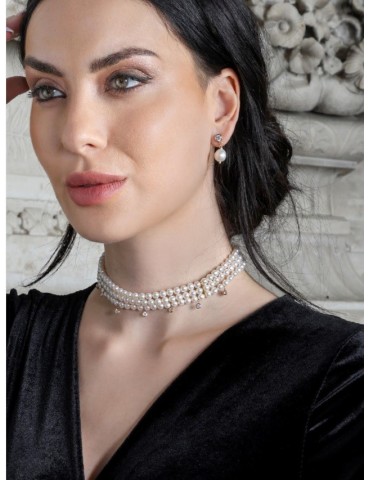Choker Lelune - Queen con Perle Coltivate 5.5-6 mm e Zirconi Pendenti - LGNK602 2