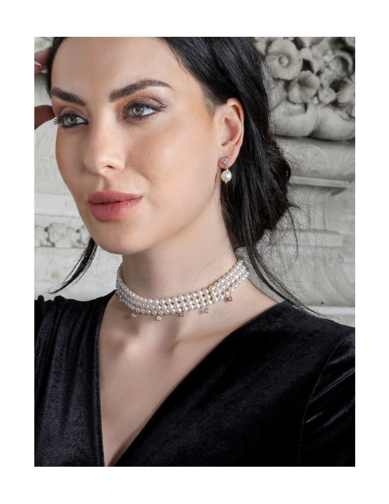 Choker Lelune - Queen con Perle Coltivate 5.5-6 mm e Zirconi Pendenti - LGNK602