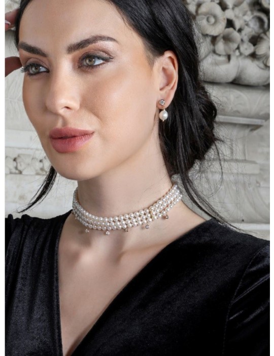 Lelune Choker - Queen with 5.5-6 mm Cultured Pearls and Pendant Zirconia - 0