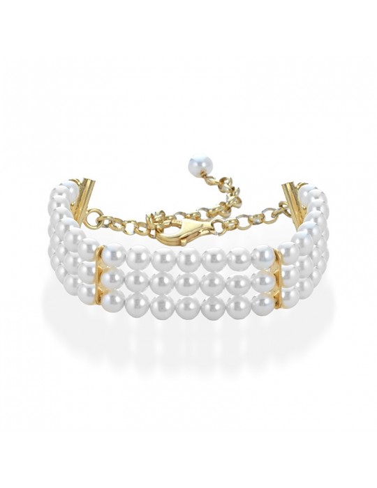 Bracciale Lelune - Queen con Perle Coltivate 5.5-6 mm a Tre Fili - LGBR600
