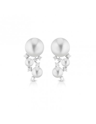 Coscia Earrings - in 18K White Gold with 3.5-7.5 mm Freshwater Pearls and Natural Diamonds - 0