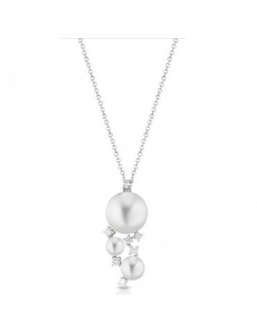 Coscia Necklace - in 18K White Gold with 3.5-7.5mm Freshwater Pearls and Natural Diamonds - 0