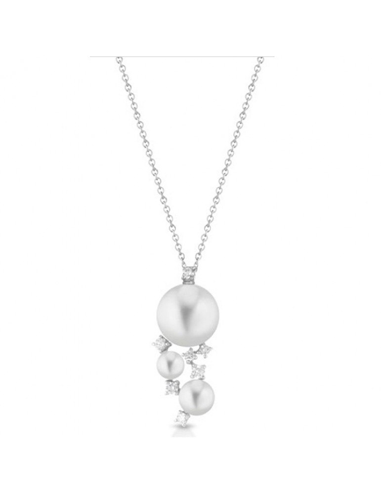 Coscia Necklace - in 18K White Gold with 3.5-7.5mm Freshwater Pearls and Natural Diamonds - 0