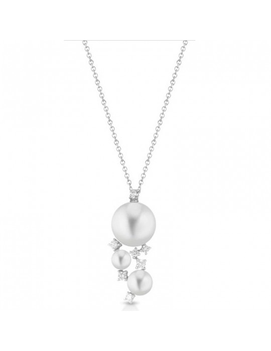Coscia Necklace - in 18K White Gold with 3.5-7.5mm Freshwater Pearls and Natural Diamonds - 0