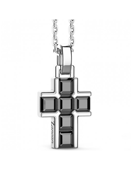 Collana Zancan - Insignia 925 -Argento 925%-Croce-Pietre Nere-ESC164NE