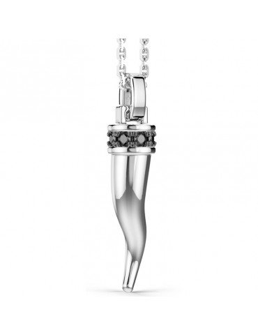 Zancan Necklace - 925% Silver - Lucky Horn - Black Stones - ESC186NE 2