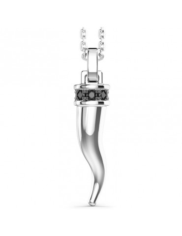 Zancan Necklace - 925% Silver - Lucky Horn - Black Stones - ESC186NE
