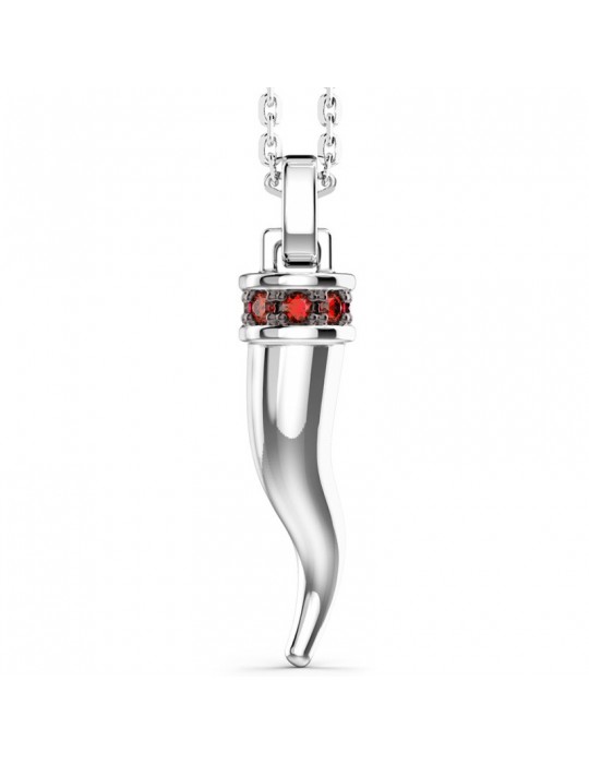 Zancan Necklace-Silver 925%-Lucky Horn-Red Stones-ESC186RO