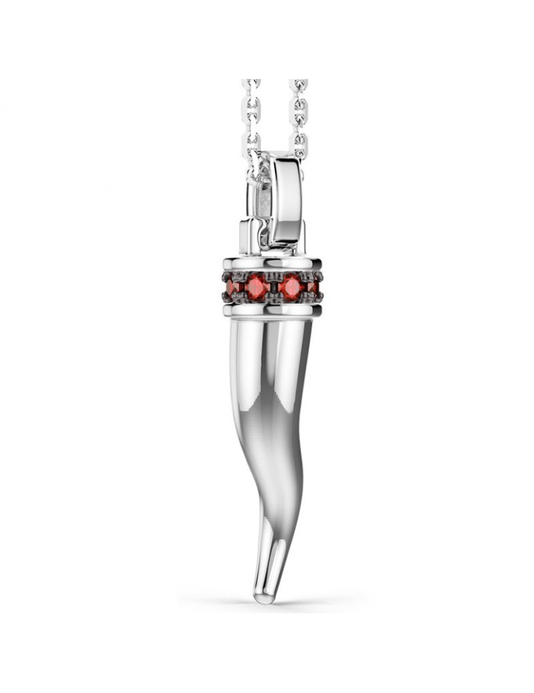 Zancan Necklace-Silver 925%-Lucky Horn-Red Stones-ESC186RO