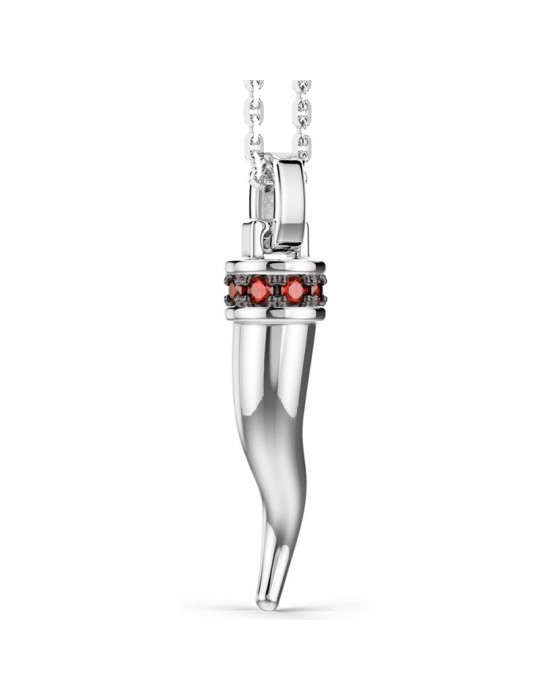 Zancan Necklace-Silver 925%-Lucky Horn-Red Stones-ESC186RO