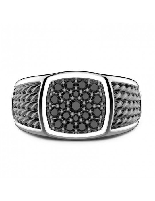 Zancan Ring - 925% Silver - Black Spinels - Compass Rose - EXA165