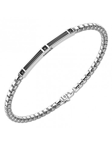 Zancan Bracelet - in 925% Silver -Black Platelets-Black Spinels-EXB959