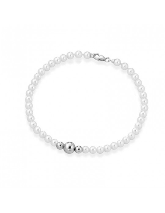 Bracciale Lelune - Young con Perle Coltivate 4.5-5 mm e Sfere in Oro Bianco 18 Carati - LLBR290
